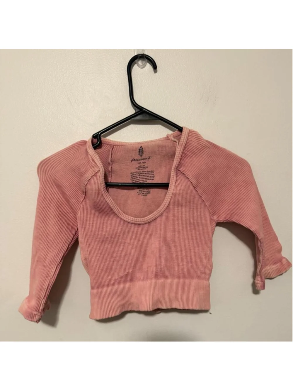 Free People Movement ribbed cropped long sleeve top in a pretty dusty pink/rose